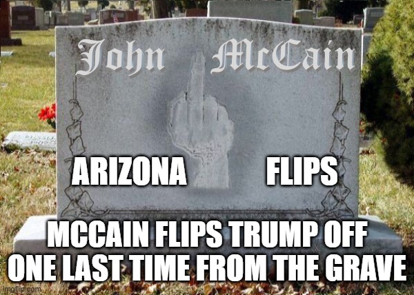 Flipping McCain | ARIZONA             FLIPS; MCCAIN FLIPS TRUMP OFF ONE LAST TIME FROM THE GRAVE | image tagged in memes,funny,trump,john mccain | made w/ Imgflip meme maker