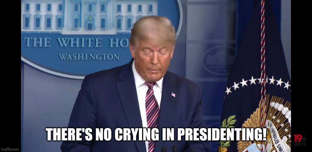 Crybaby Trump | THERE'S NO CRYING IN PRESIDENTING! | image tagged in trump,donald trump | made w/ Imgflip meme maker