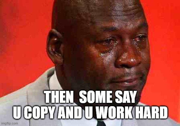crying michael jordan | THEN  SOME SAY U COPY AND U WORK HARD | image tagged in crying michael jordan | made w/ Imgflip meme maker