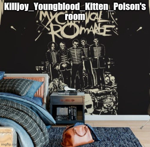 My Chemical Romance Themed Hotel room | Killjoy_Youngblood_Kitten_Poison's room | image tagged in my chemical romance themed hotel room | made w/ Imgflip meme maker