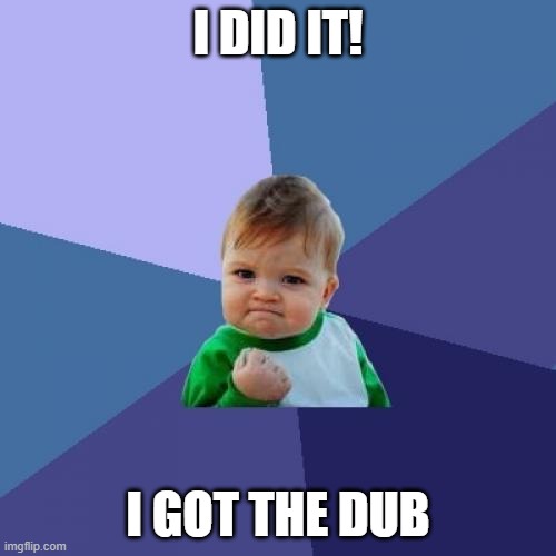 first time playing fortnite | I DID IT! I GOT THE DUB | image tagged in memes,success kid | made w/ Imgflip meme maker