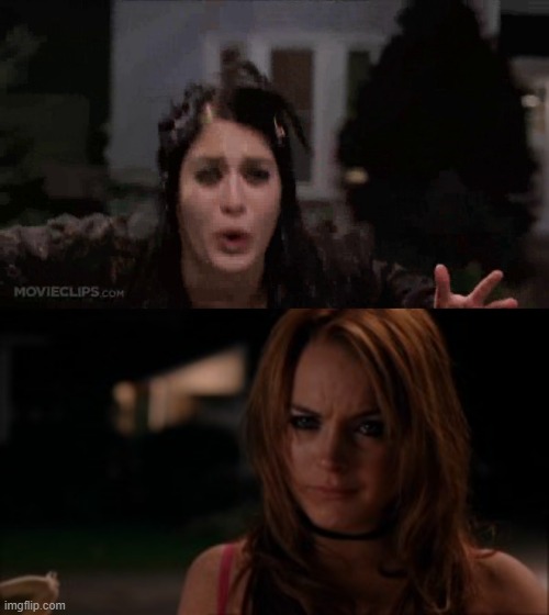 Janis yells at Cady | image tagged in mean girls,janis,cady,act innocent,atleast regina george and i know we're mean,you try to act like you're so innocent | made w/ Imgflip meme maker