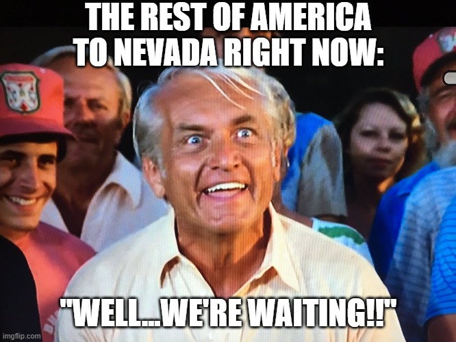We're Waiting, Nevada!! |  THE REST OF AMERICA TO NEVADA RIGHT NOW:; "WELL...WE'RE WAITING!!" | image tagged in election 2020,caddyshack | made w/ Imgflip meme maker