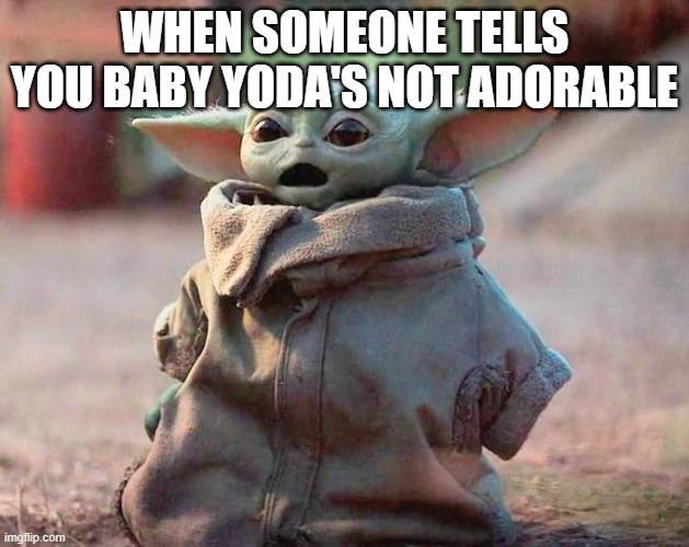 Surprised Baby Yoda | WHEN SOMEONE TELLS YOU BABY YODA'S NOT ADORABLE | image tagged in surprised baby yoda | made w/ Imgflip meme maker