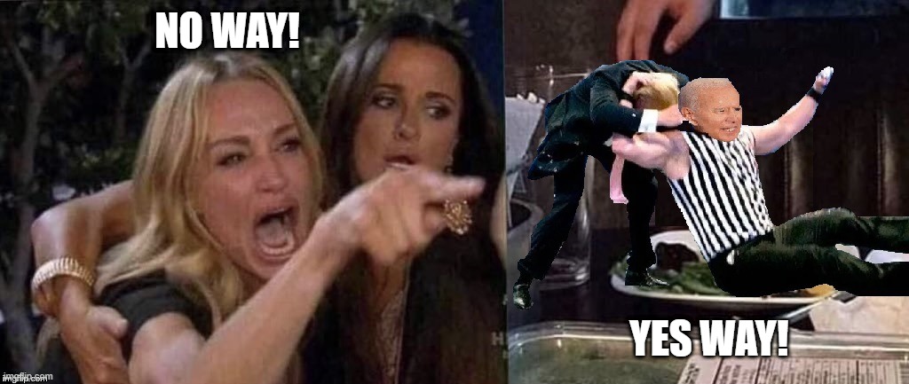 Woman Yelling At Cat is Stunned | NO WAY! YES WAY! | image tagged in donald trump,joe biden,woman yelling at cat | made w/ Imgflip meme maker