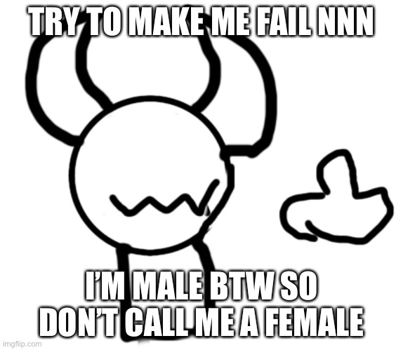 Bet u can’t | TRY TO MAKE ME FAIL NNN; I’M MALE BTW SO DON’T CALL ME A FEMALE | image tagged in nnn,fail | made w/ Imgflip meme maker