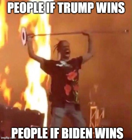 Travis Scott  | PEOPLE IF TRUMP WINS; PEOPLE IF BIDEN WINS | image tagged in travis scott | made w/ Imgflip meme maker