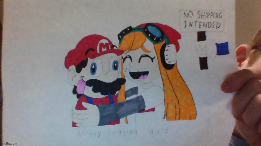 meggy hugging mario ( no shipping intended | made w/ Imgflip meme maker