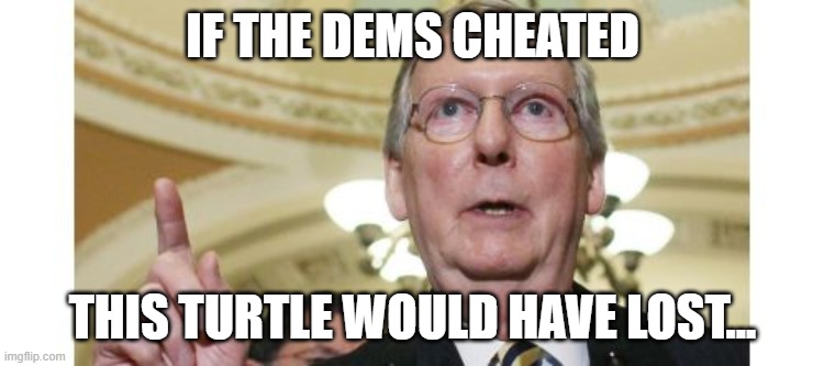 Mitch McConnell Meme | IF THE DEMS CHEATED; THIS TURTLE WOULD HAVE LOST... | image tagged in memes,mitch mcconnell | made w/ Imgflip meme maker