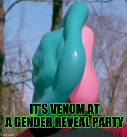 gender venom | IT'S VENOM AT A GENDER REVEAL PARTY | image tagged in gender reveal | made w/ Imgflip meme maker