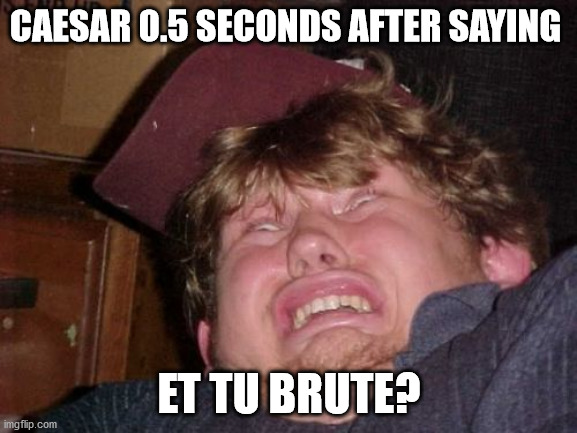 WTF | CAESAR 0.5 SECONDS AFTER SAYING; ET TU BRUTE? | image tagged in memes,wtf | made w/ Imgflip meme maker