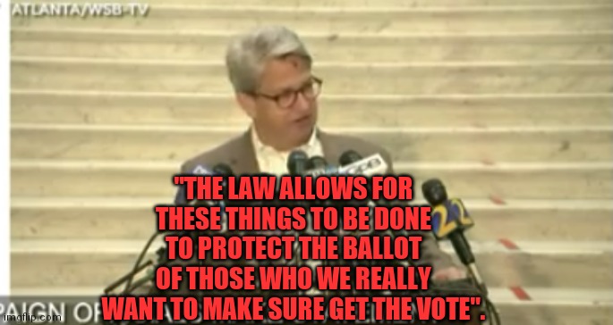 Campaign officials in Georgia choose words poorly. | "THE LAW ALLOWS FOR THESE THINGS TO BE DONE TO PROTECT THE BALLOT OF THOSE WHO WE REALLY WANT TO MAKE SURE GET THE VOTE". | image tagged in libtards,crooked,voter fraud,democrats,republicans | made w/ Imgflip meme maker