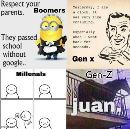 the evolution of meme standers | image tagged in boomer,millennials,gen z | made w/ Imgflip meme maker
