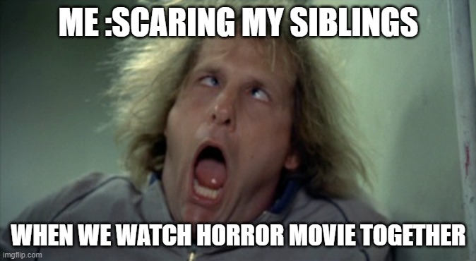 me | ME :SCARING MY SIBLINGS; WHEN WE WATCH HORROR MOVIE TOGETHER | image tagged in memes,scary harry | made w/ Imgflip meme maker