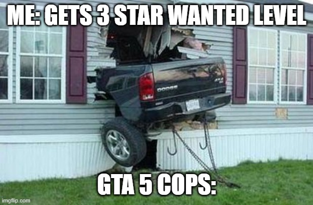 Cops | ME: GETS 3 STAR WANTED LEVEL; GTA 5 COPS: | image tagged in funny car crash | made w/ Imgflip meme maker