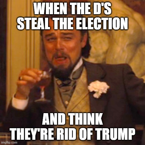 Thieves 1 | WHEN THE D'S STEAL THE ELECTION; AND THINK THEY'RE RID OF TRUMP | image tagged in memes,laughing leo | made w/ Imgflip meme maker