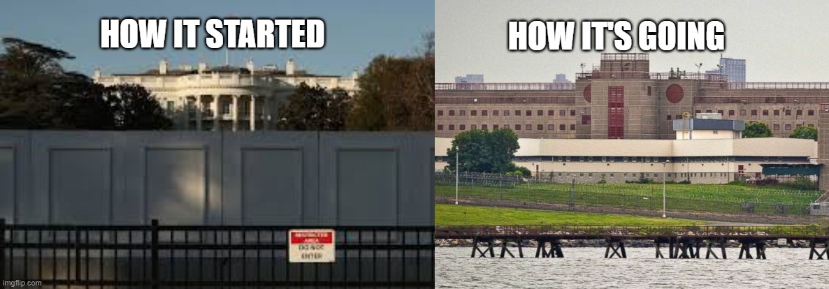 Trump's room at Rikers Island is just about ready | HOW IT STARTED; HOW IT'S GOING | image tagged in donald trump,indictment,election 2020 | made w/ Imgflip meme maker