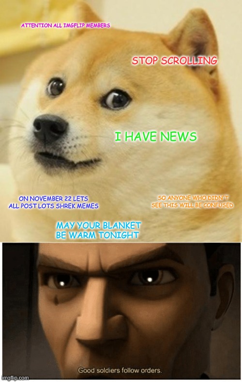 Image tagged in memes,doge,good soldiers follow orders - Imgflip
