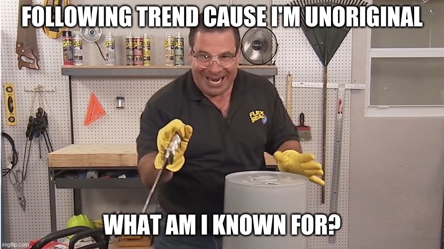 E | FOLLOWING TREND CAUSE I'M UNORIGINAL; WHAT AM I KNOWN FOR? | image tagged in phil swift that's a lotta damage flex tape/seal | made w/ Imgflip meme maker