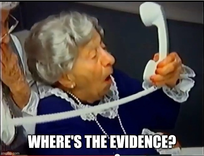 Where's the Beef? | WHERE'S THE EVIDENCE? | image tagged in where's the beef | made w/ Imgflip meme maker