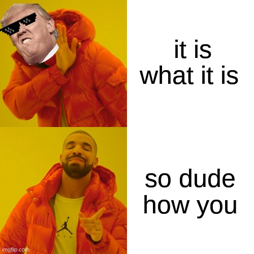 trump.vs drake | it is what it is; so dude how you | image tagged in memes,drake hotline bling | made w/ Imgflip meme maker