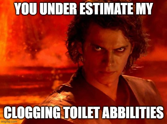 You Underestimate My Power | YOU UNDER ESTIMATE MY; CLOGGING TOILET ABBILITIES | image tagged in memes,you underestimate my power | made w/ Imgflip meme maker