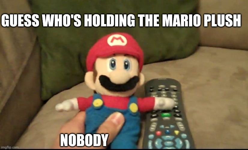 Man Recording a Mario plush got you no clue | GUESS WHO'S HOLDING THE MARIO PLUSH; NOBODY | image tagged in memes | made w/ Imgflip meme maker