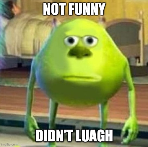Mike wasowski sully face swap | NOT FUNNY DIDN’T LAUGH | image tagged in mike wasowski sully face swap | made w/ Imgflip meme maker