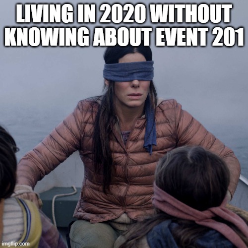blind sheep | LIVING IN 2020 WITHOUT KNOWING ABOUT EVENT 201 | image tagged in memes,bird box,scamdemic,plandemic | made w/ Imgflip meme maker