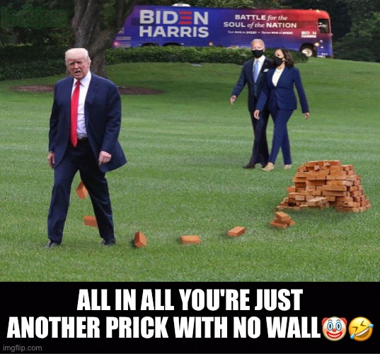 Trump Is Shitting Bricks Right Now! | ALL IN ALL YOU'RE JUST ANOTHER PRICK WITH NO WALL🤡🤣 | image tagged in donald trump,joe biden,kamala harris,presidential election,lock him up,trump for prison 2021 | made w/ Imgflip meme maker