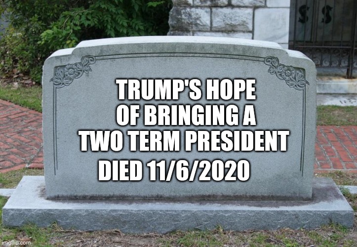 Gravestone | TRUMP'S HOPE OF BRINGING A TWO TERM PRESIDENT; DIED 11/6/2020 | image tagged in gravestone | made w/ Imgflip meme maker