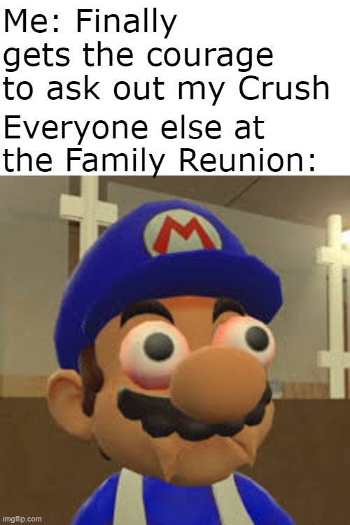 Why do I hear music from a certain American country | Me: Finally gets the courage to ask out my Crush; Everyone else at the Family Reunion: | image tagged in smg4 oh shit,hold up,alabama,memes | made w/ Imgflip meme maker