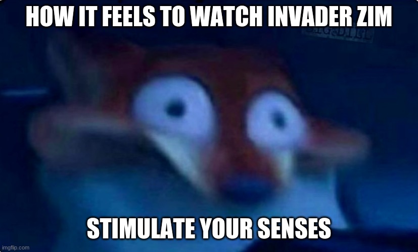how it feels to watch invader zim stimulate your senses | HOW IT FEELS TO WATCH INVADER ZIM; STIMULATE YOUR SENSES | image tagged in nick wilde | made w/ Imgflip meme maker