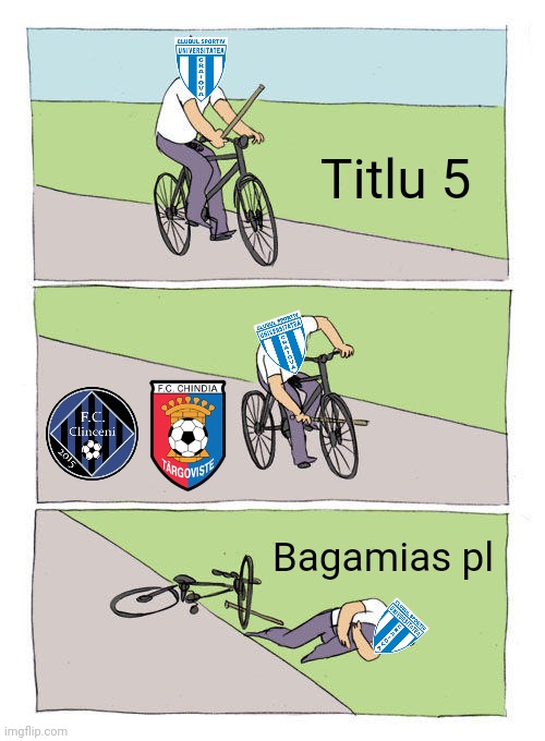 CSU Craiova 0-1 Chindia Targoviste | Titlu 5; Bagamias pl | image tagged in memes,bike fall,funny,futbol,romania,craiova | made w/ Imgflip meme maker