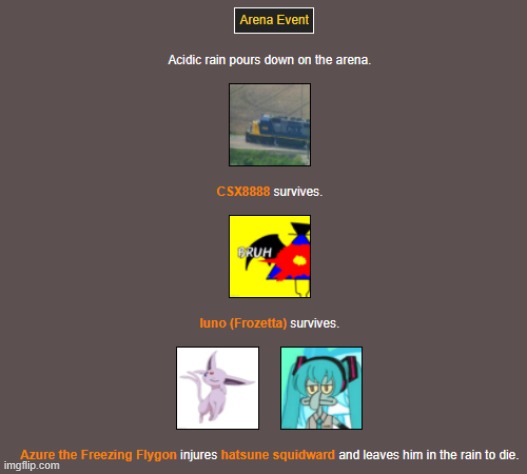 Day 5 (arena) | image tagged in hunger games | made w/ Imgflip meme maker