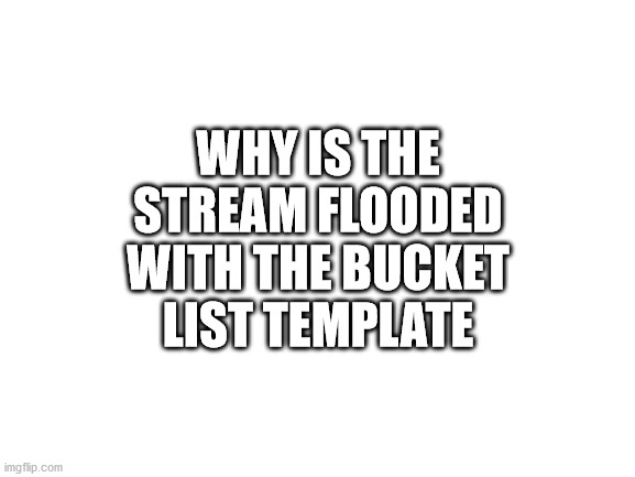 Seriously why | WHY IS THE STREAM FLOODED WITH THE BUCKET LIST TEMPLATE | image tagged in blank white template | made w/ Imgflip meme maker
