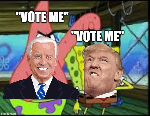 uh oh | "VOTE ME"; "VOTE ME" | image tagged in 2020,election,2020 election,2020 is now good,elect2020,hi | made w/ Imgflip meme maker