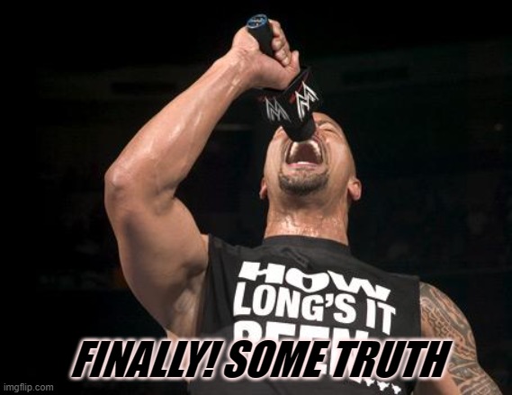 the rock finally | FINALLY! SOME TRUTH | image tagged in the rock finally | made w/ Imgflip meme maker