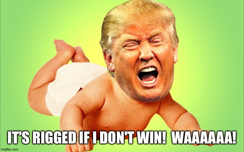 Cry baby Trump | IT'S RIGGED IF I DON'T WIN!  WAAAAAA! | image tagged in cry baby trump | made w/ Imgflip meme maker