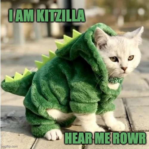 Kitzilla | I AM KITZILLA; HEAR ME ROWR | image tagged in cats,kitten,godzilla,rowr,cute | made w/ Imgflip meme maker