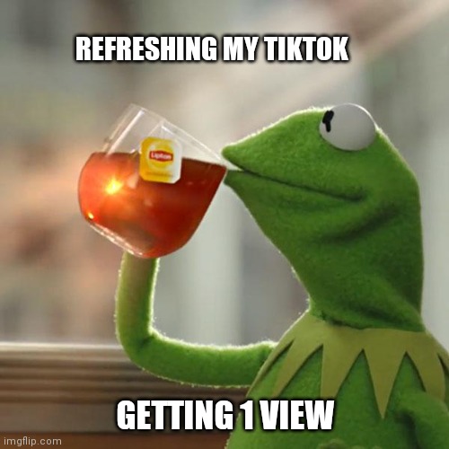 Sadness | REFRESHING MY TIKTOK; GETTING 1 VIEW | image tagged in memes,but that's none of my business,kermit the frog | made w/ Imgflip meme maker