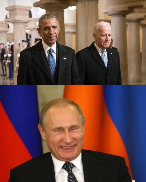 Putin Laughting | image tagged in vladimir putin,barack obama,joe biden,democrats,russia | made w/ Imgflip meme maker