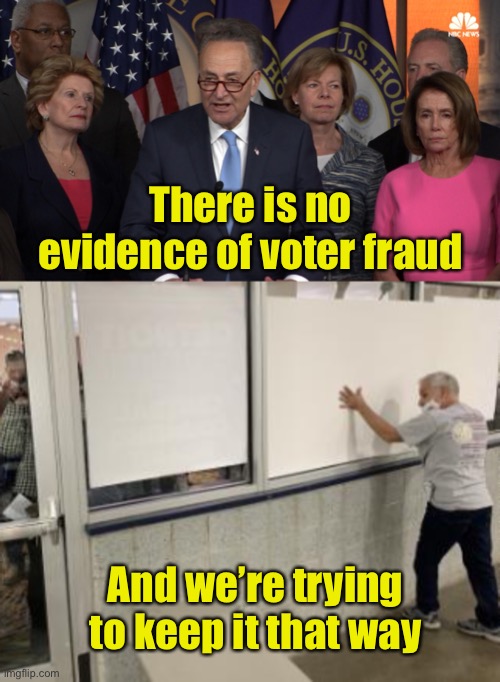 If they have nothing to hide, why are they trying so hard to hide it? | There is no evidence of voter fraud; And we’re trying to keep it that way | image tagged in democrat congressmen,voter fraud,election fraud,election 2020 | made w/ Imgflip meme maker