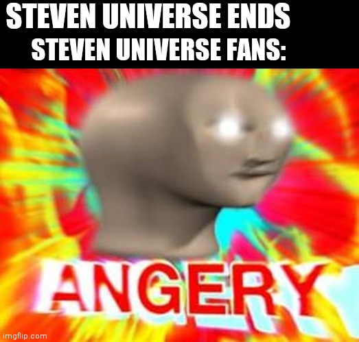 SU fans be like | STEVEN UNIVERSE ENDS; STEVEN UNIVERSE FANS: | image tagged in angery | made w/ Imgflip meme maker
