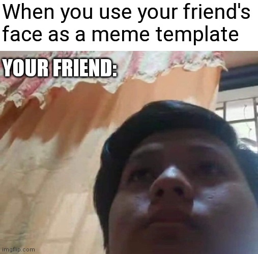 It was only for a meme | When you use your friend's face as a meme template; YOUR FRIEND: | image tagged in not happy,friends | made w/ Imgflip meme maker