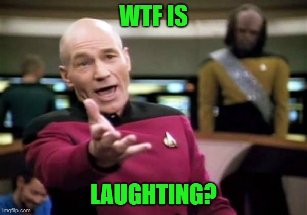 Picard Wtf Meme | WTF IS LAUGHTING? | image tagged in memes,picard wtf | made w/ Imgflip meme maker