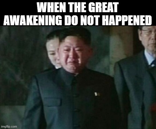 Great awakeing kim | WHEN THE GREAT AWAKENING DO NOT HAPPENED | image tagged in memes,kim jong un sad | made w/ Imgflip meme maker