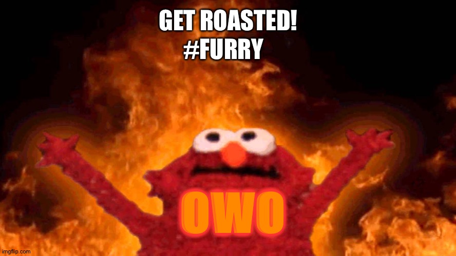 To our furry lil' fiend. | GET ROASTED! #FURRY; OWO | image tagged in elmo fire | made w/ Imgflip meme maker