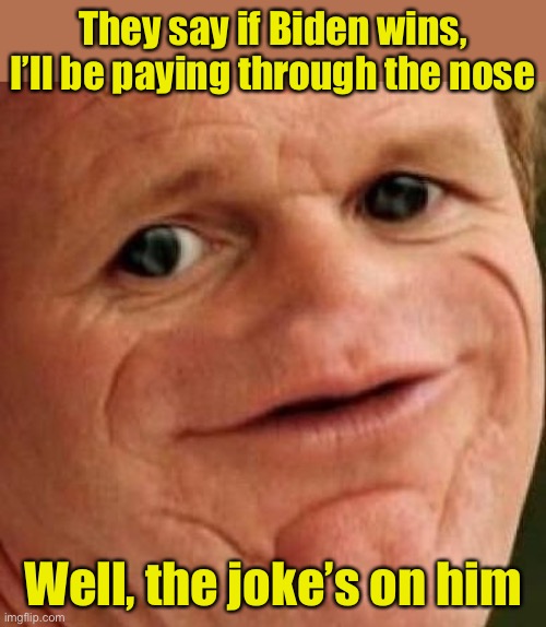 Paying through the nose | They say if Biden wins, I’ll be paying through the nose; Well, the joke’s on him | image tagged in sosig,nose | made w/ Imgflip meme maker