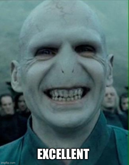 Voldemort Grin | EXCELLENT | image tagged in voldemort grin | made w/ Imgflip meme maker